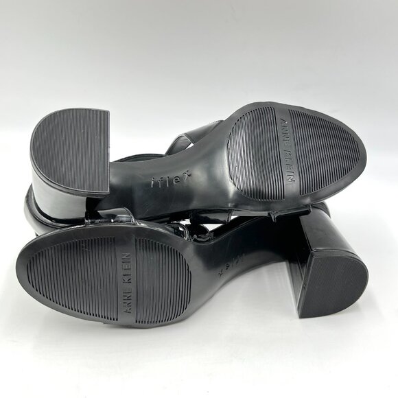 Anne‎ Klein Womens Size 6.5 Black Patent Block Heels Dress Sandals Shoes - Picture 9 of 13